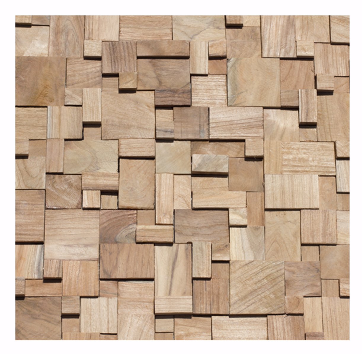 HO-011-1 Teakholz Mosaikfliese auf Netz Wandverblender Wandverkleidung Holz Design Wand-Deko Wood Wall Panel - Fliesen Lager Stein-mosaik Verkauf Herne NRW