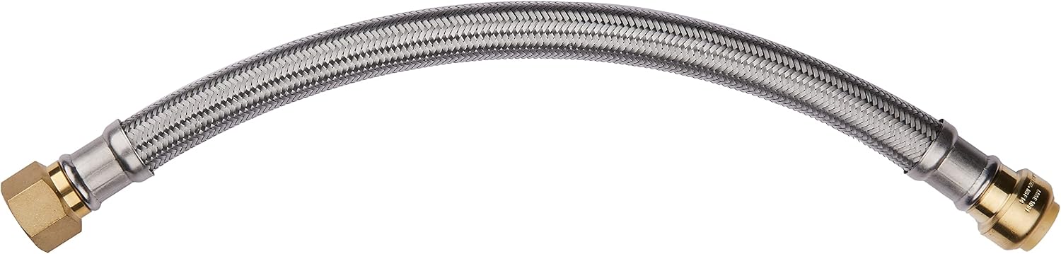 EFIELD 18-inch Flexible Connector Push-fit 3/4 inch x 3/4 inch FIP x 18 inch, Push-to-Connect Braided Stainless Steel Water Heater Hose (18 Inch Length),(HOSE018)