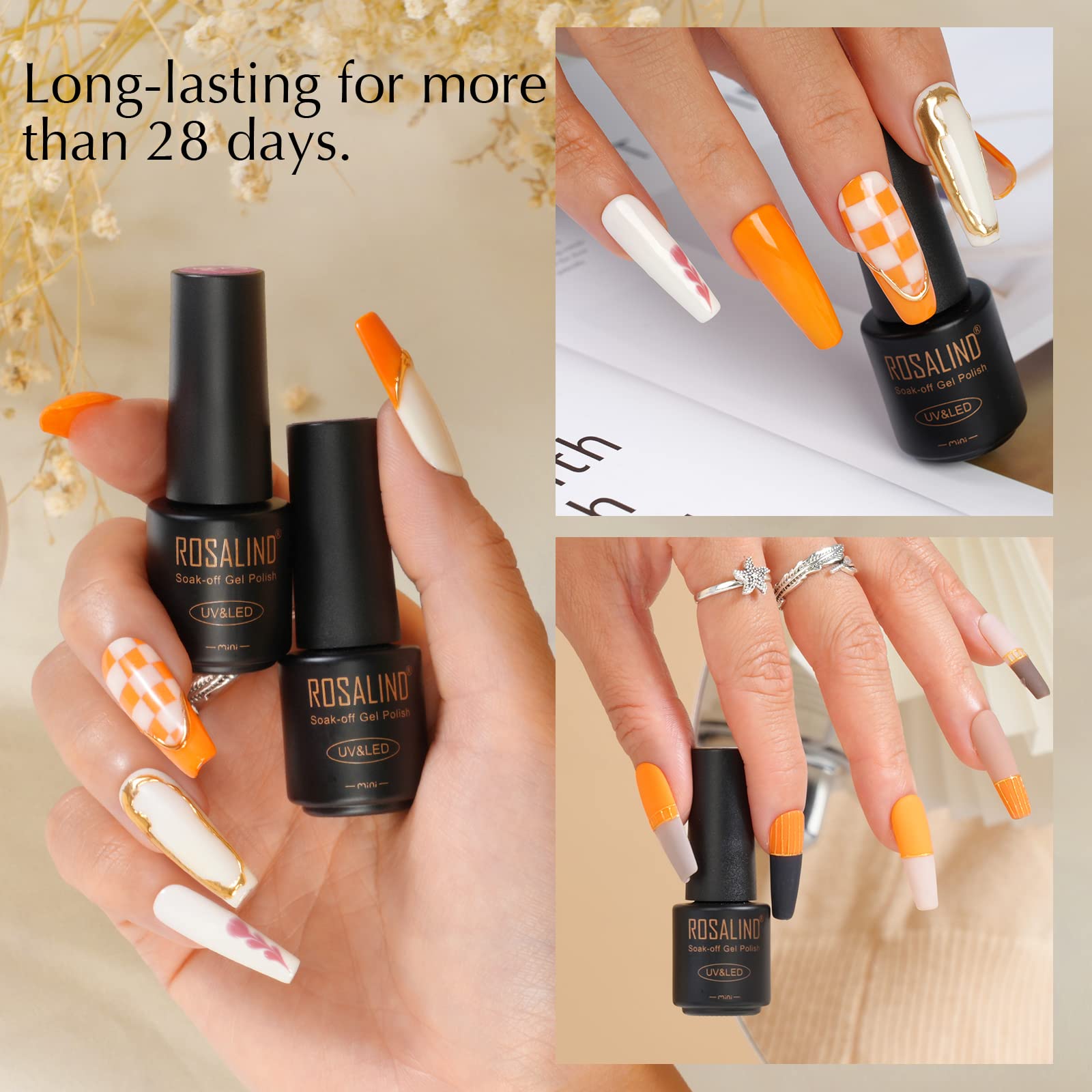 ROSALIND Vernis à Ongles Gels Semi Permanent 48 Pcs, 45 Couleurs + 1Base ＋1 Top Coat Brillant ＋1 Top Coat Matte, Lot Mini Nu Gris Vert Violet UV LED