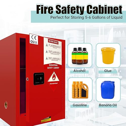 Vista 10 de Gabinete de seguridad inflamable de 18.11 x 18.11 x 35.5 pulgadas, gabinete de almacenamiento inflamable grueso de acero galvanizado, gabinete a
