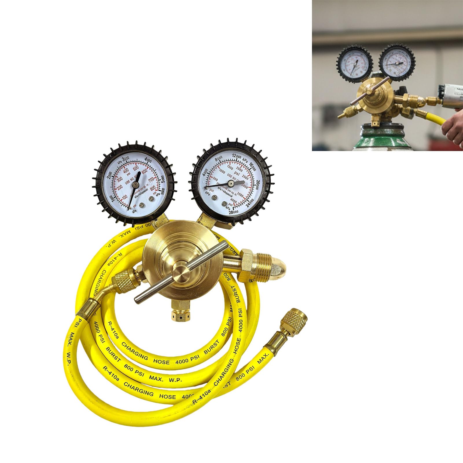 Riduttore di pressione con manometro e tubo di gonfiaggio per operazioni sicure in ambienti industriali, regolatore efficiente in rame