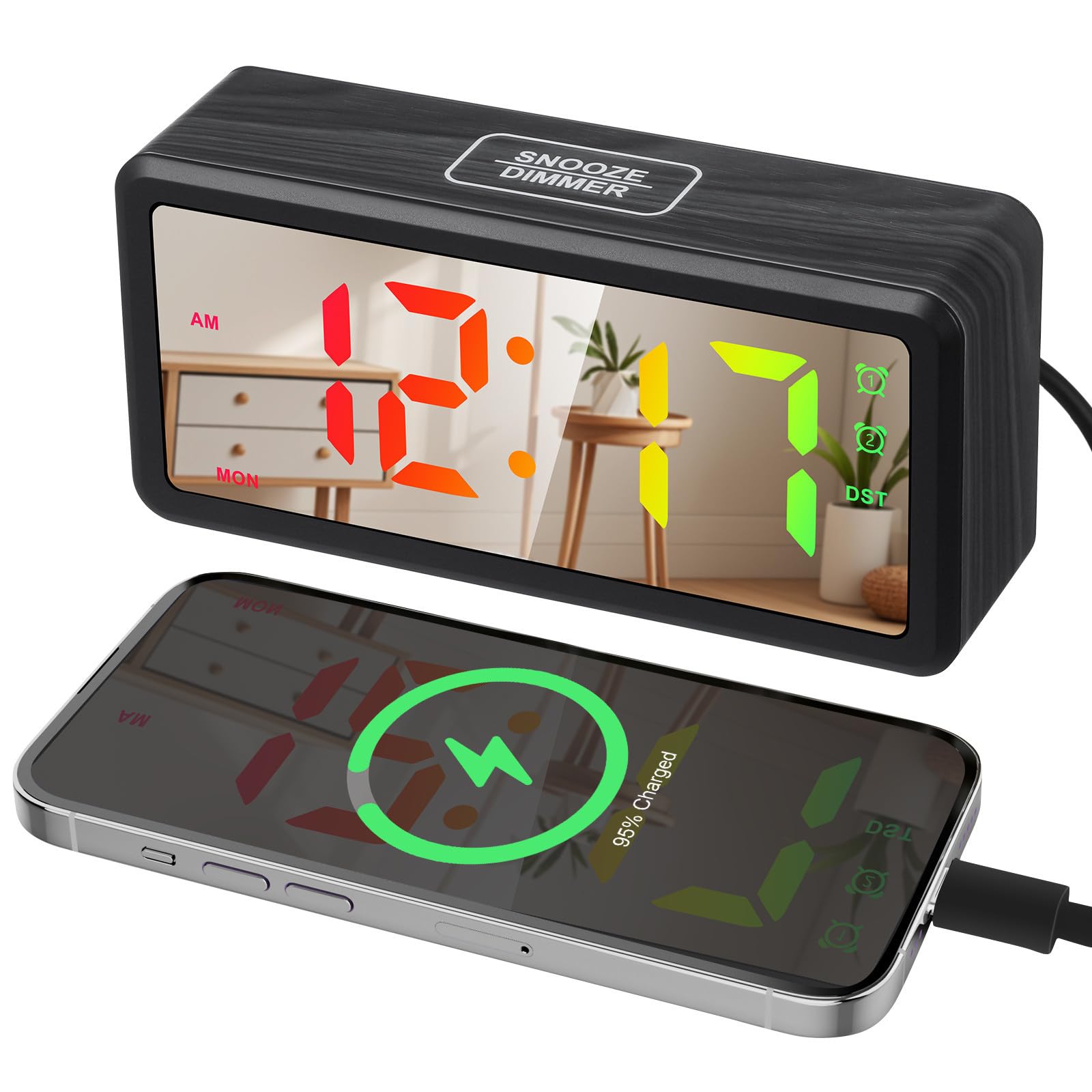 Sosoport Reloj Despertador Digital LED de Madera con RGB y Ajuste Horario