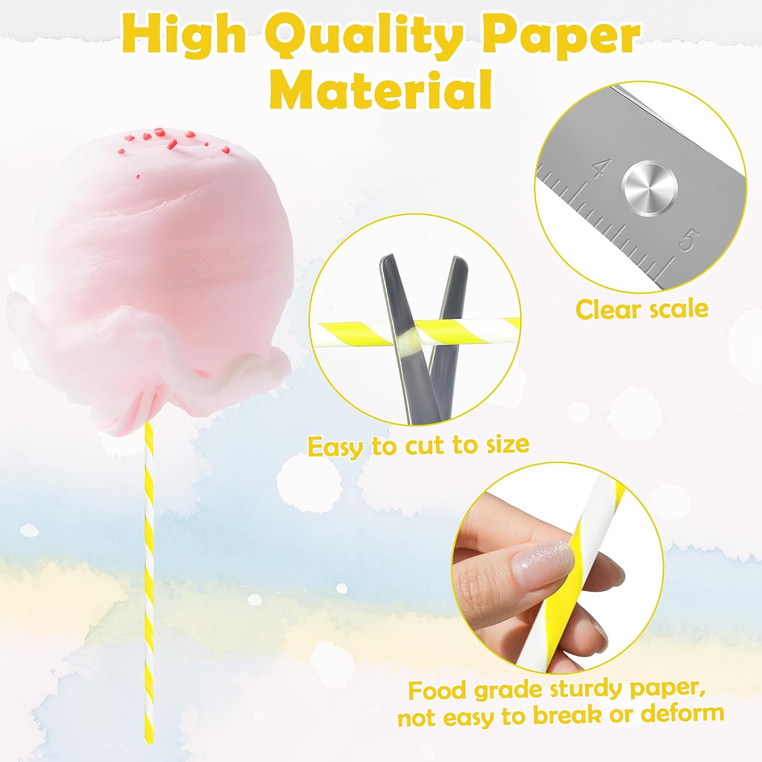 100 PCS Cotton Candy Sticks Yellow, Anglecai 13.8 Inch Cotton Candy Cones
