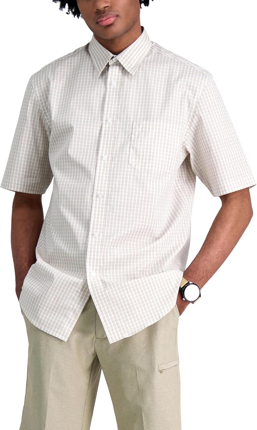 Haggar mens Short Sleeve Stretch Fashion Print Shirt