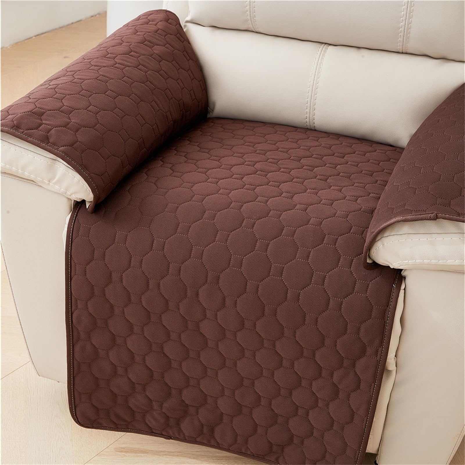 NNSMUN Water Resistant Recliner Cover, Pet Sofa Protector, Nonslip Recliner Chair Covers for Reclining Chair, Quilted Thick Recliner Slipcovers for Pets and Kids, Washable (Coffee,1 Piece (19x23))