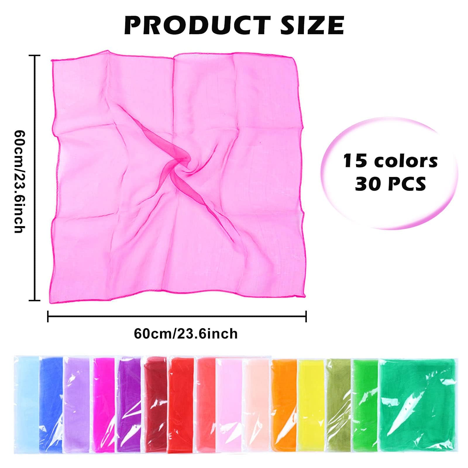 Lot 30 Foulards Couleur Vive 60x60cm Lot De 30 Foulards De Jonglage En Mousseline De Soie 60x60