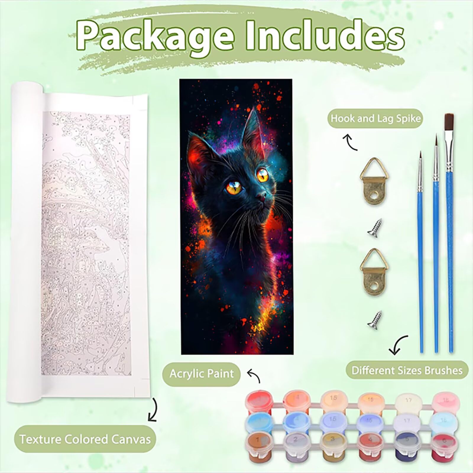 Malen Nach Zahlen 50x150cm Leinwand Tier Malen Nach Zahlen Erwachsene mit Ohne Rahmen, DIY Kreativ Set für Erwachsene mit Pinseln und Acrylfarbe, Zimmer Deko Schwarze Katze Landschaft Geschenk, P0M770