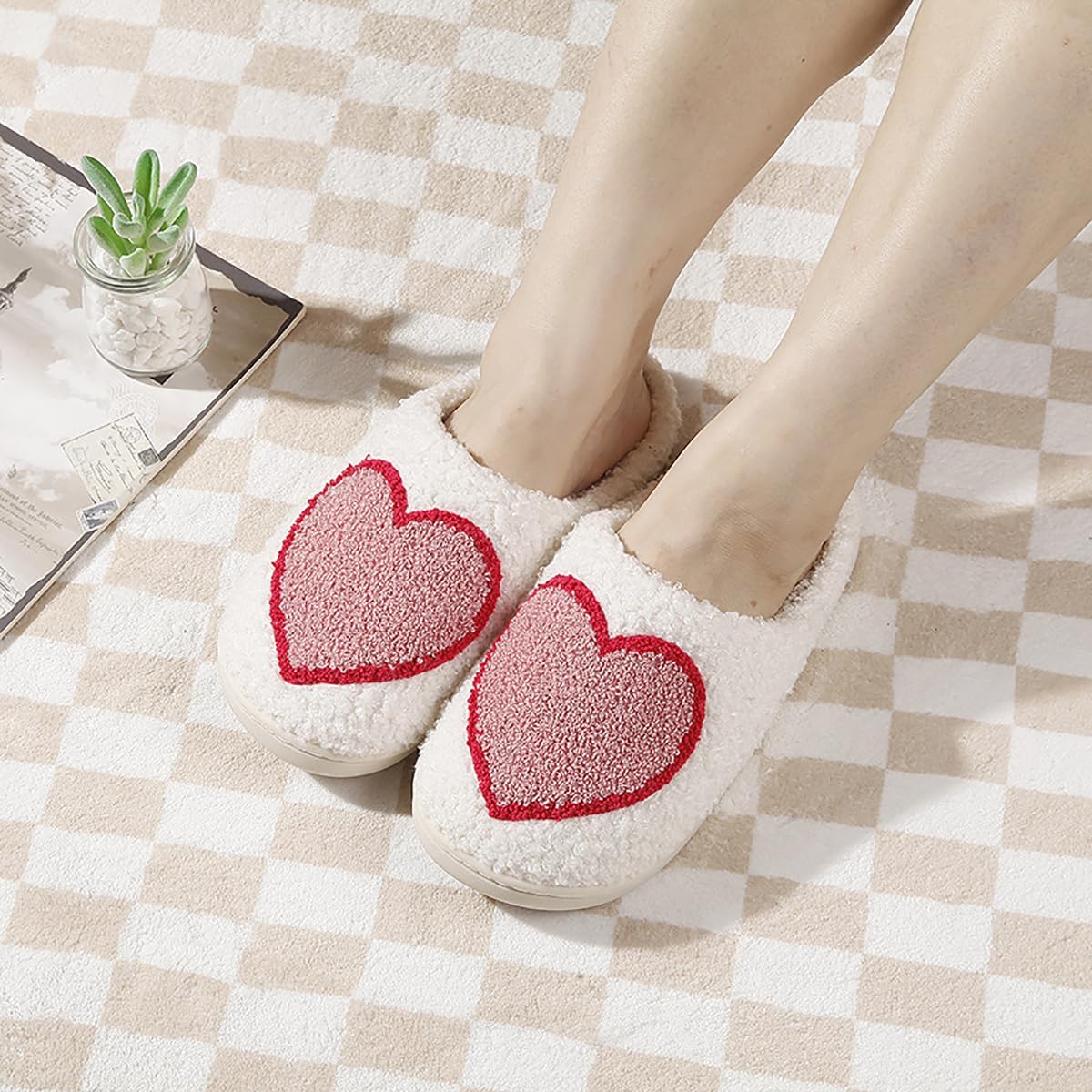 Valentines Day Slippers Fuzzy Love Heart Slippers for Womens Mens Winter Plush Warm Cozy House Slippers - Image 5