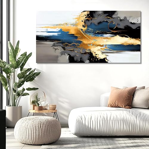 Miniatura 82 de Arte abstracto para pared, impresiones artísticas de pared, pintura en lienzo, negro, amarillo, azul, obra de arte moderna grande para sala