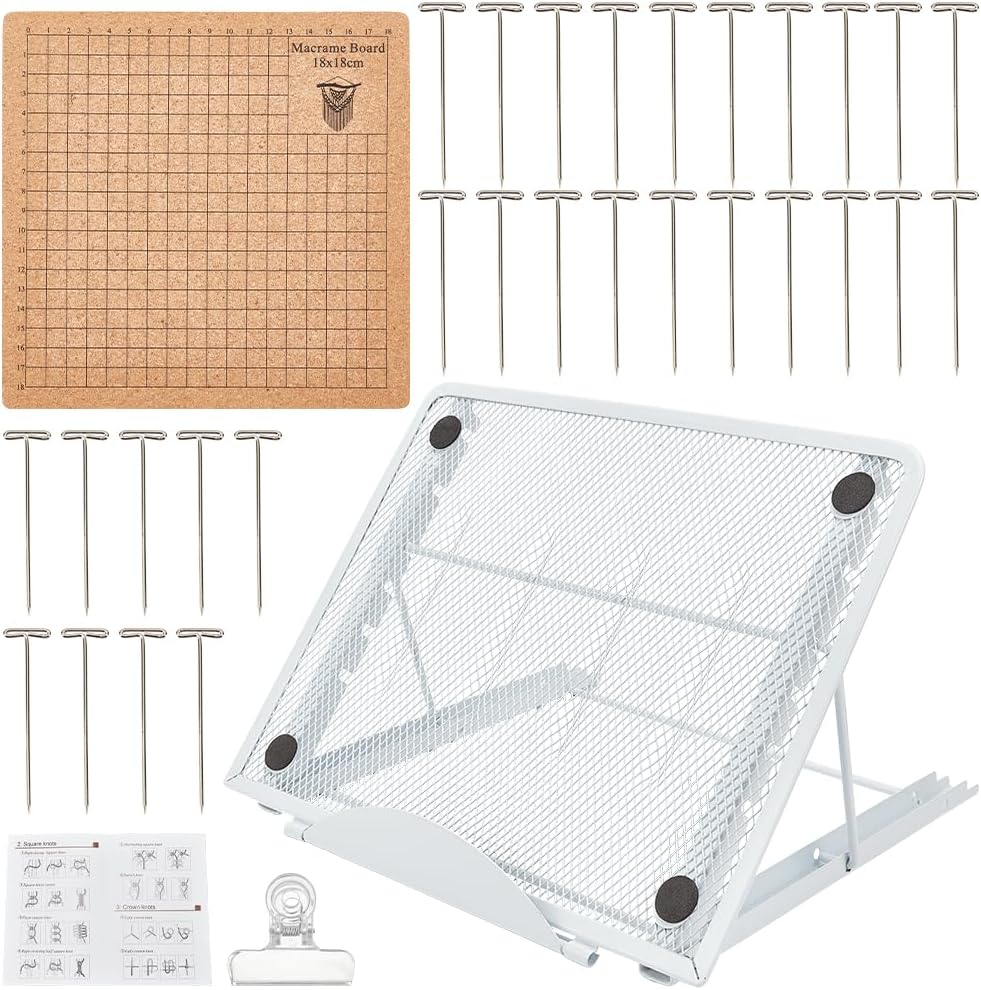 FREEBLOSS 18x18cm Macrame Board and Pins with Adjustable Stand Macrame Tool Supplies Macramé Project Board for Braiding Cording Bracelets