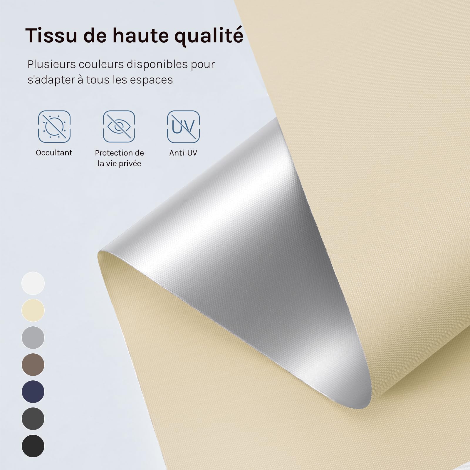 WOLTU Occultant Enrouleur sans Perçage, Rideau Opaque Revêtement Argent, Protection Soleil 70x210 cm Beige