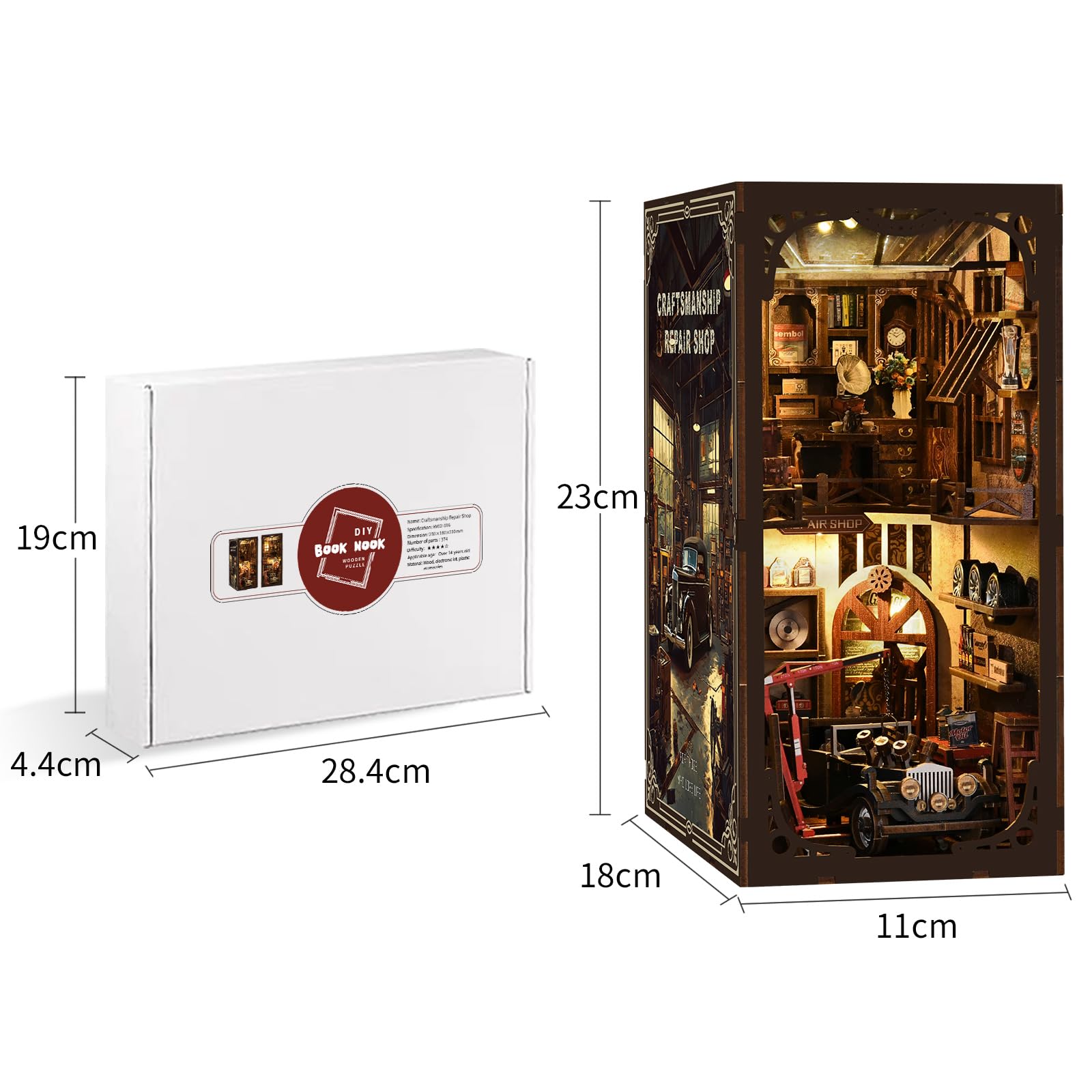 Book Nook Kits - warsztat samochodowy dla dorosłych - DIY miniaturowa wkładka z lampkami LED, kreatywne zestawy do rękodzieła dla dorosłych