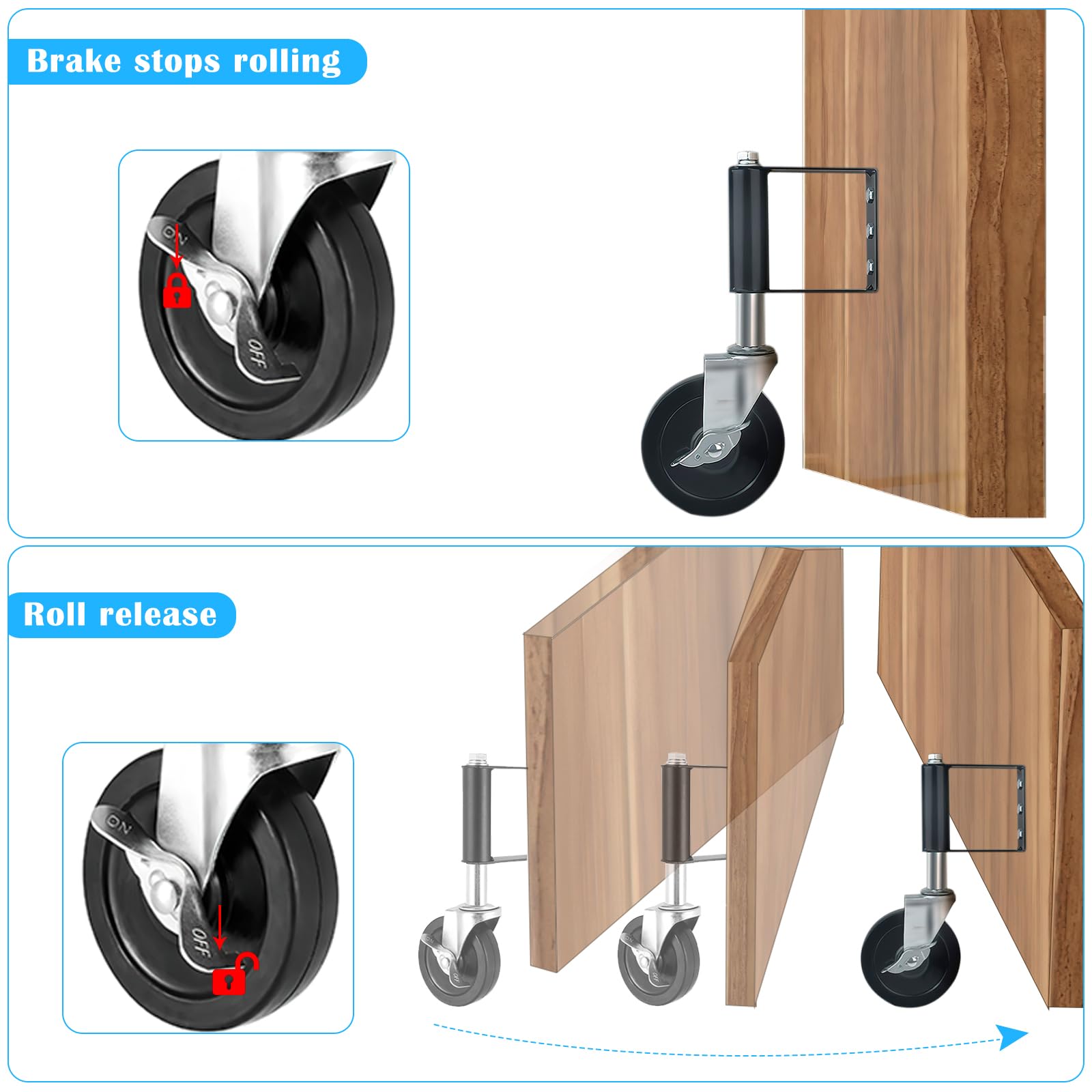 2 Roulettes à Ressort, Roulettes Pivotantes Industrielles De 102 Cm Avec Frein Support 3 Trous Absorbant Les Chocs 68338567