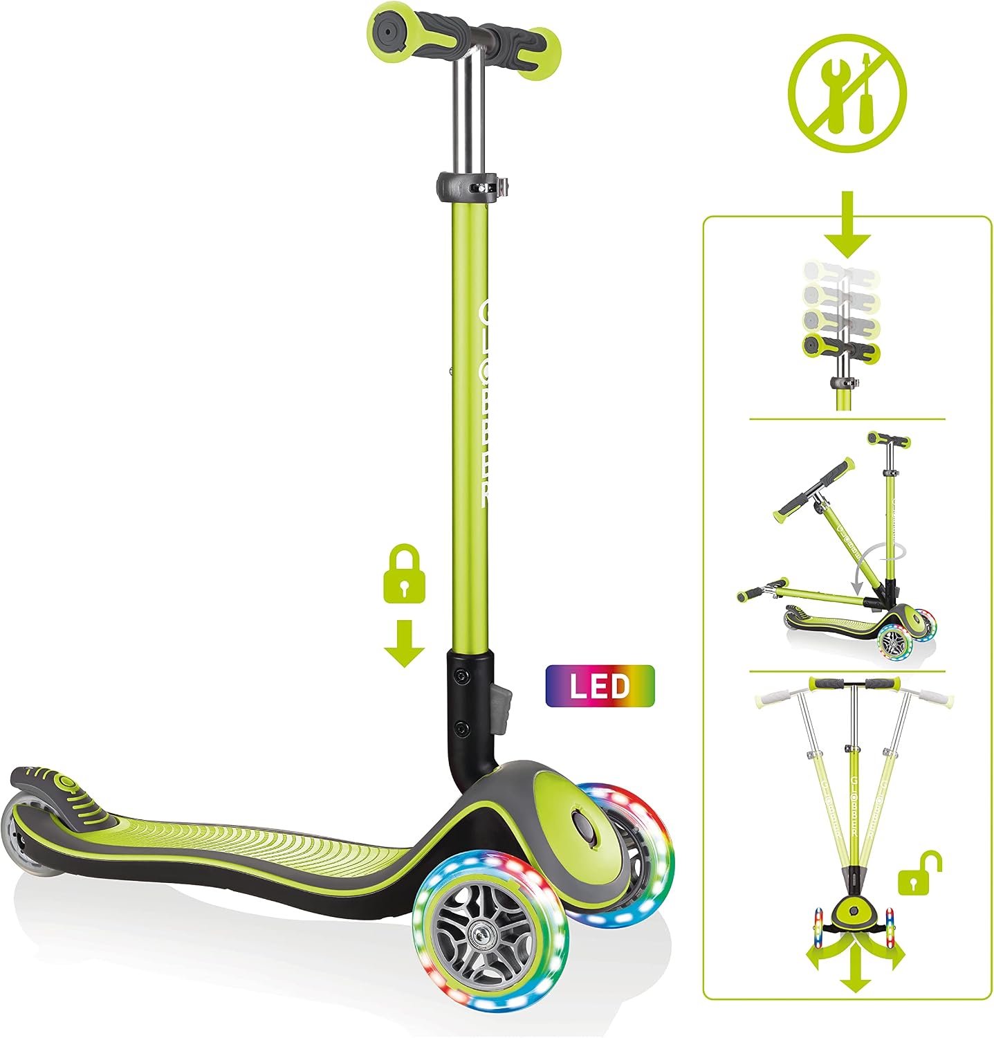 Globber Elite Deluxe Lights Light Up 3-Wheeled Complete Scooter - Ideal for Children 3+