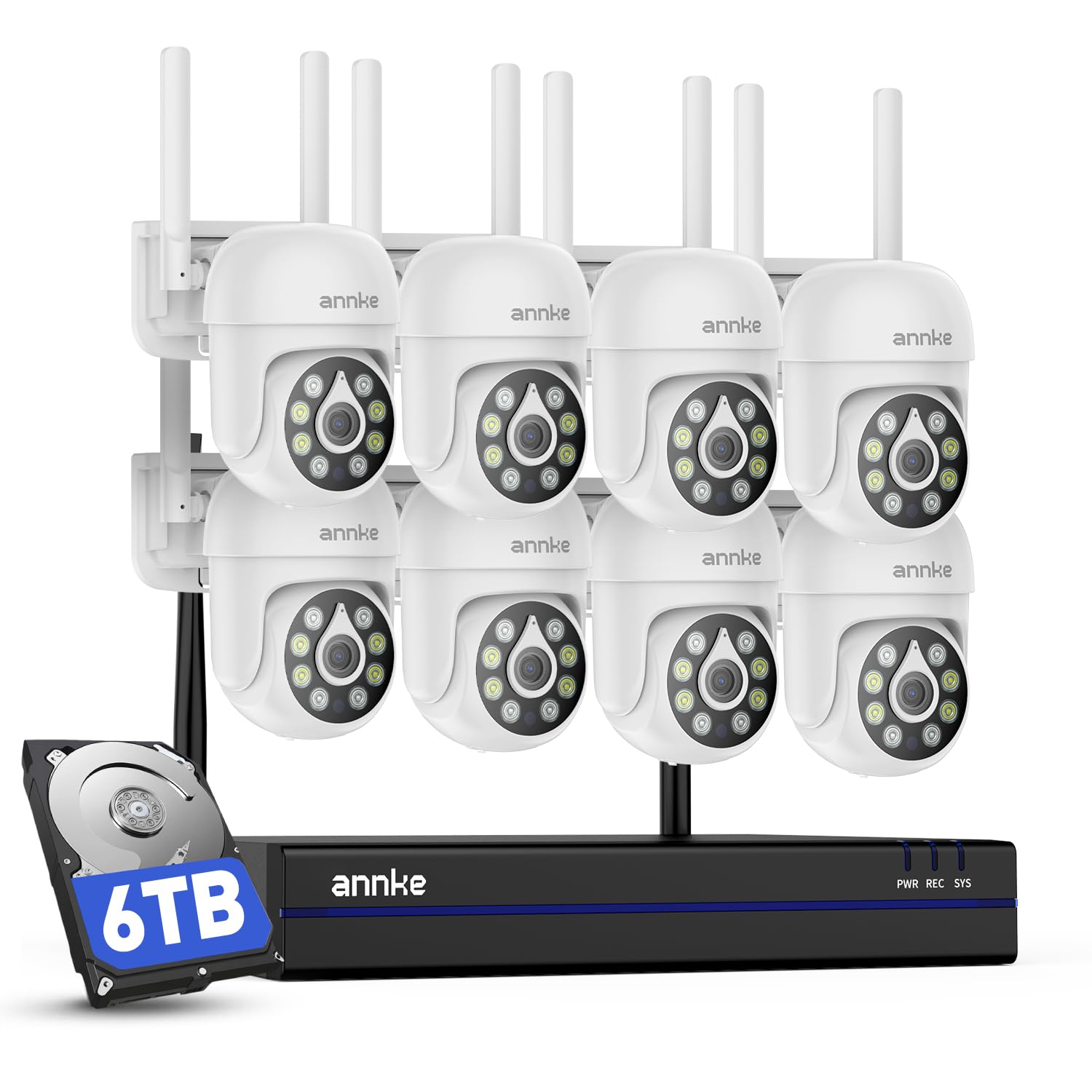 ANNKE 5MP Überwachungskamera Set Aussen WLAN, 16CH 4K NVR mit 8X 5MP PT WiFi Kameras, Farbnachtsicht, Zwei-Weg-Audio, Intelligente Personenerkennung, 24/7 Aufnahme Innen Outdoor, 6TB HDD