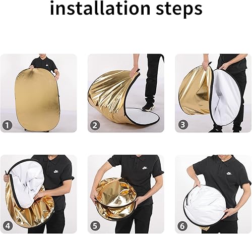 Miniatura 5 de Godox Reflector de luz plegable para fotografía de 35 x 47 pulgadas, difusor ovalado de múltiples discos 5 en 1 con bolsa de transporte, dorado,