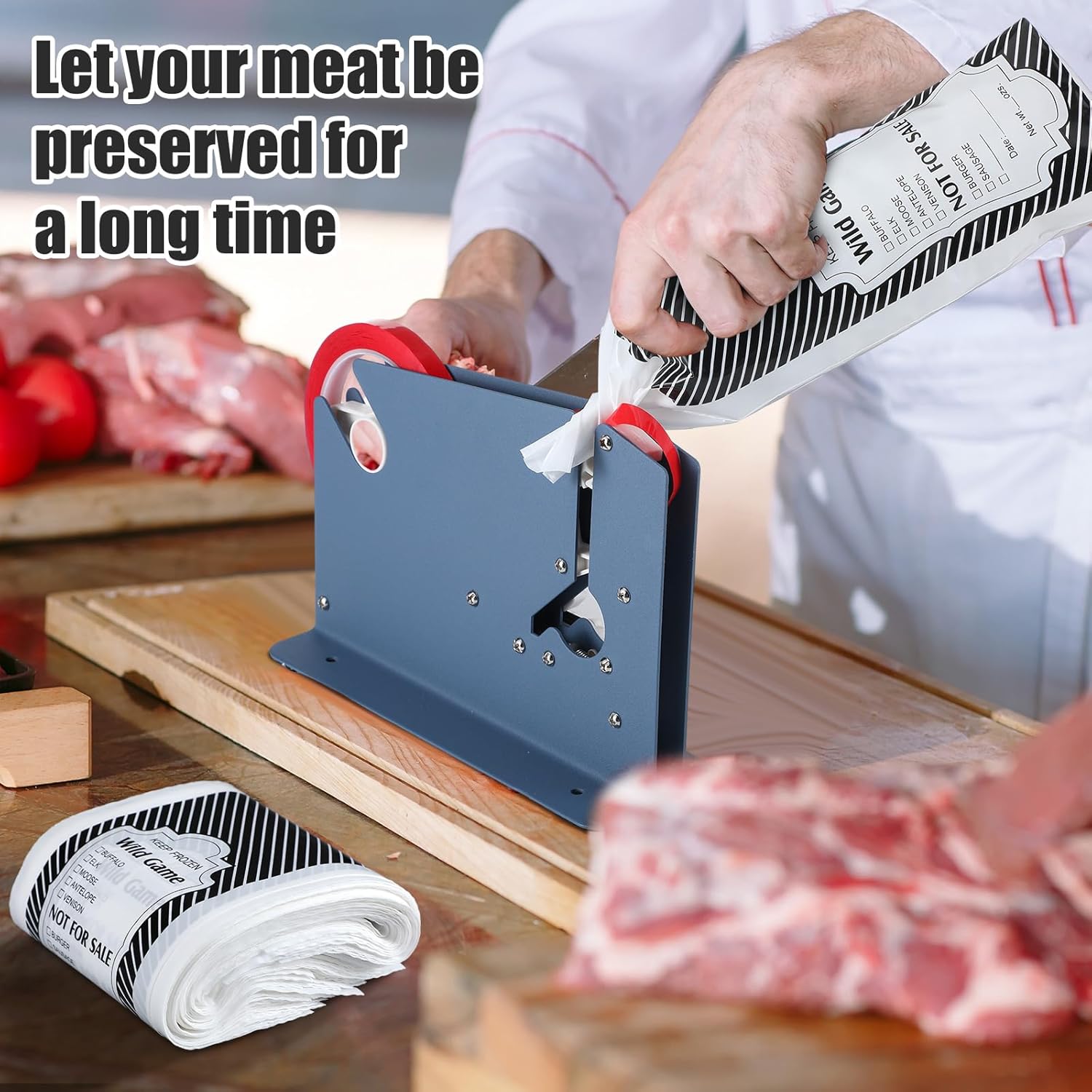 Pickmesh 300 Pcs Wild Game Meat Freezer Bags 1lb Ground Meat Bags with Tape Bag Sealer 2 Sealing Tape for Sausage Burger Packaging Processing Protecting from Freezer Burn