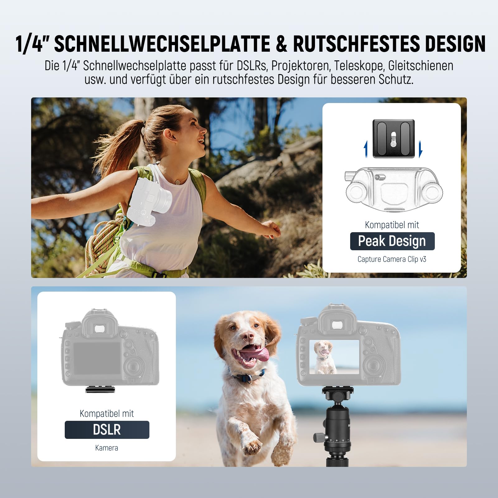 NEEWER Carbonfaser Kamerastativ Einbeinstativ, 65" leichtes kompaktes tragbares DSLR Video 360°Reisestativ Kugelkopf, rutschfeste Schnellwechselplatte, umgekehrte Mittelachse, max. Last 13,2 lbs, TP39