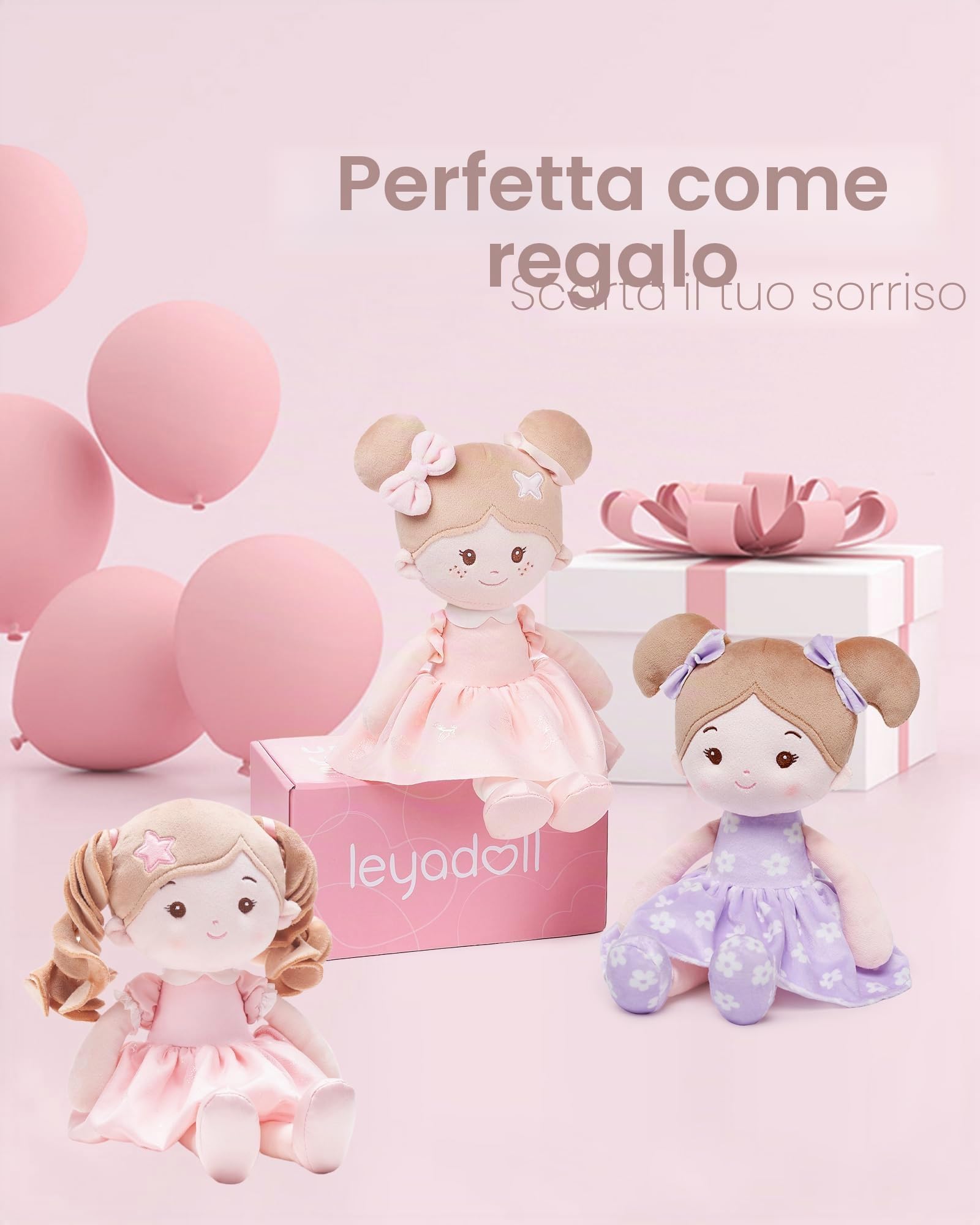 LeyaDoll Bambola morbida(12''), bambola bambina ideale come regalo bambino 1 anno, regalo di battesimo e Natale per bambina e neonati Daydream-Princess-Starlet-Light-Pink