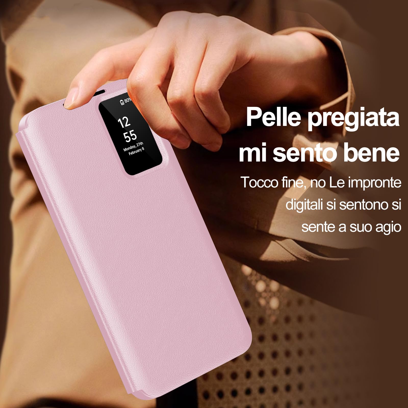Funda para Samsung Galaxy A57 inteligente de piel [Smart View] Funda Galaxy A57 5G Clear View Flip piel de libro cartera Flip Flip billetera Flip, tarjeta Ranura, Wallet Fundas S View,Rose:Samsung A57