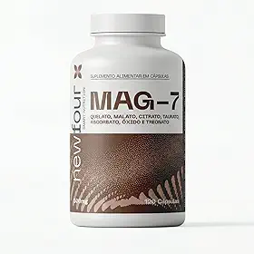 Magnésio 7 em 1 MAG-7 NewFour – Quelato, Treonato, Malato, Citrato, Taurato, Ascorbato e Óxido – 120 Cápsulas – 210mg de Magnésio Puro – Suporte para Sono, Memória e Função Muscular