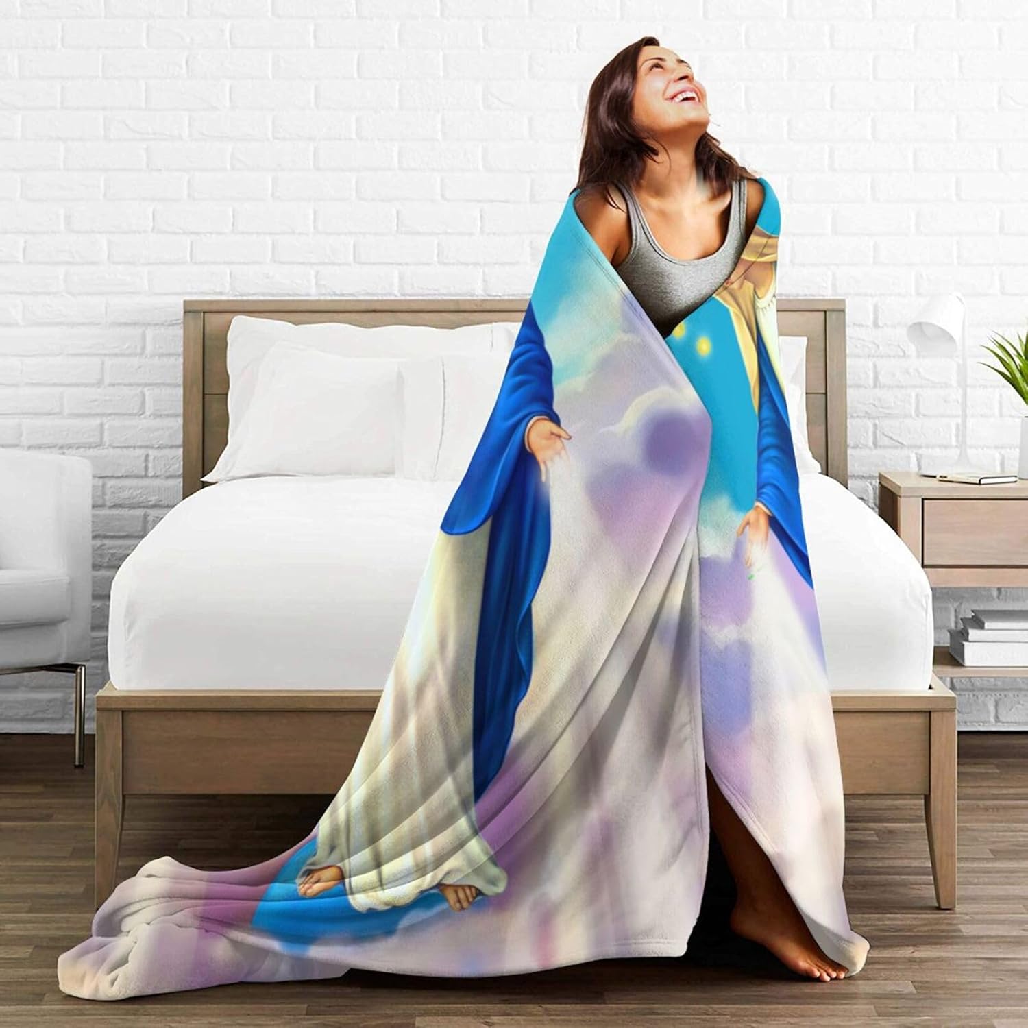 Catholic Gifts Our Lady of Miraculous Medal Throw Blanket Ultra-Soft Micro Fleece Blanket Religious Christian Gifts for Women Blanket for Bed Couch Living Room 80" x 60"