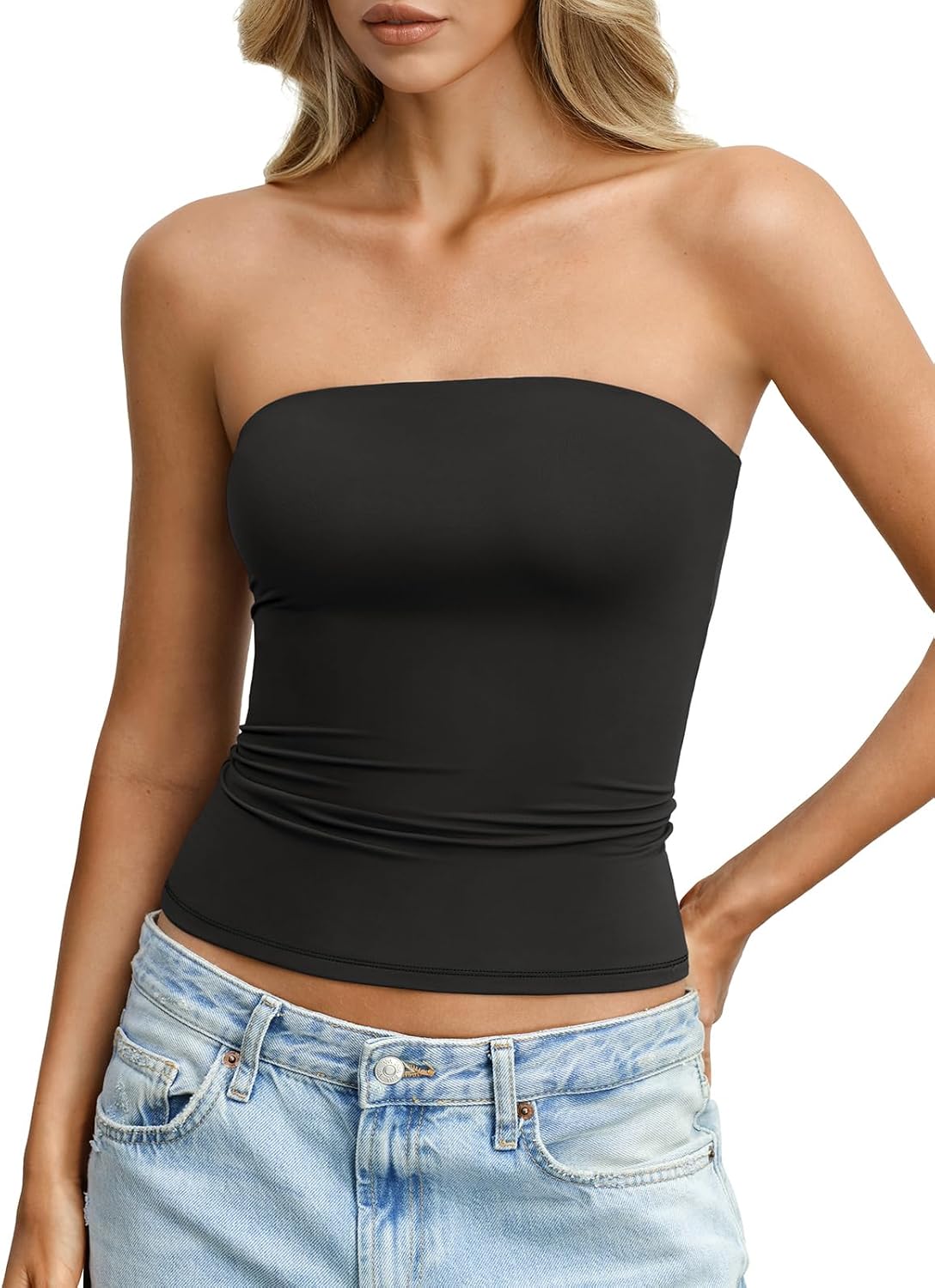 EasyGala Womens Double Lined Tube Tops Non Slip Sexy Strapless Bandeau Top Y2K Sleeveless Going Out Tops Summer Outfits