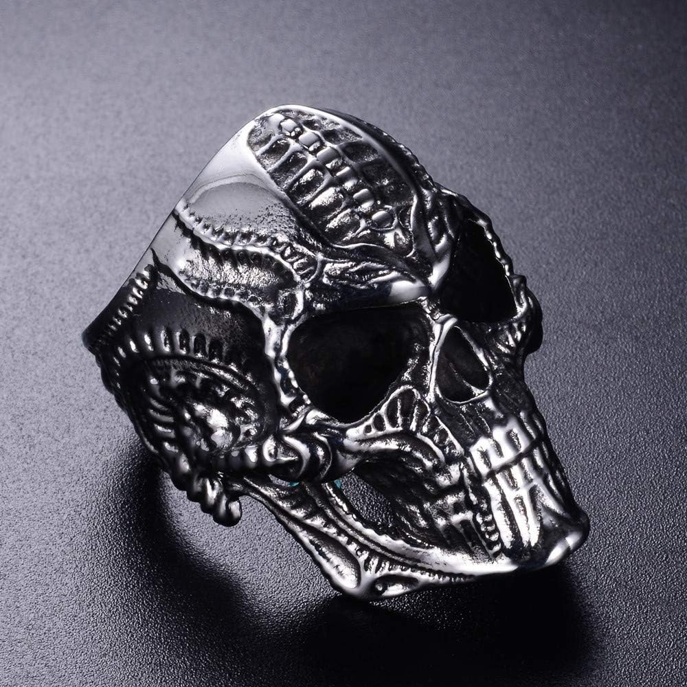 New Mens Stainless Steel Skull Head Ring Punk Skeleton Biker Band Vintage Silver Black Jewelry - Image 4
