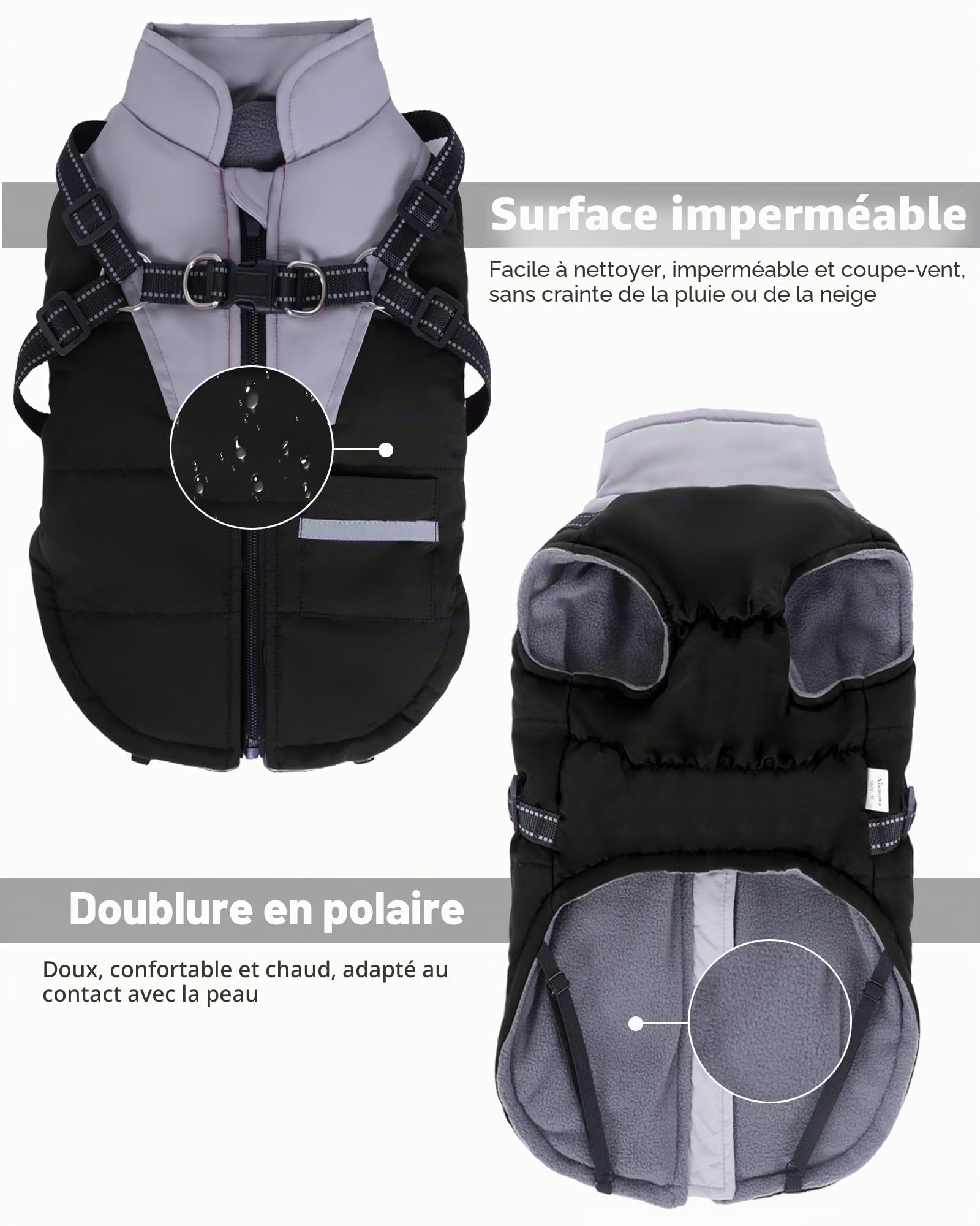 Manteau Chien Hiver Imperméable avec Harnais pour Petits, Moyens et Grands Chiens - Durable et Lavable en Machine