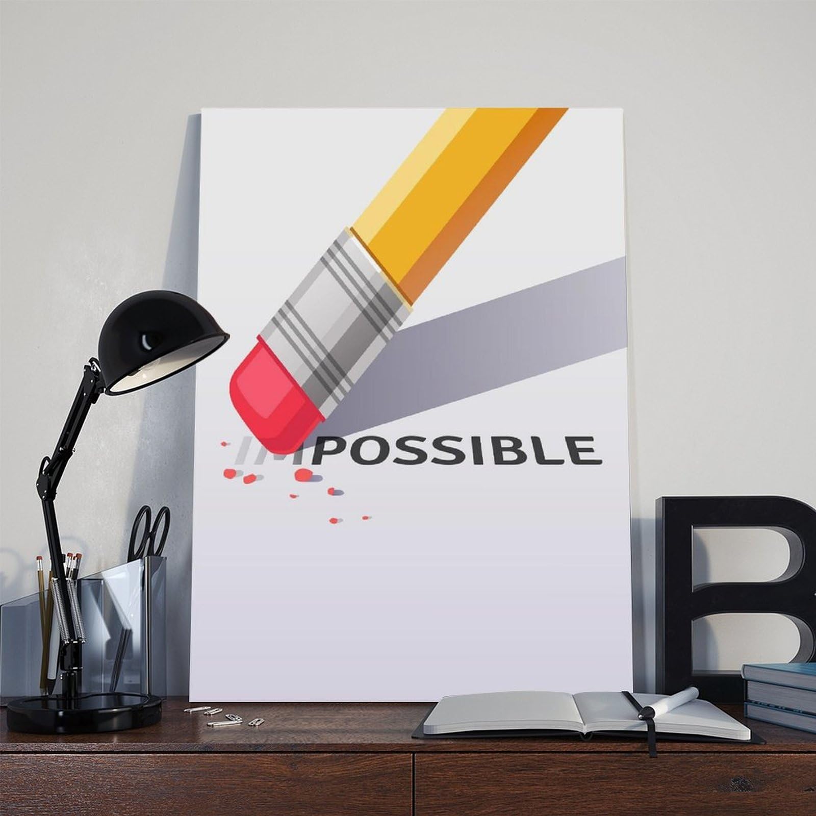 Art mural de motivation - Effacer l'impossible sur toile - Décoration murale pour salon, chambre à coucher - 40,6 cm (L) x 61 cm (l)