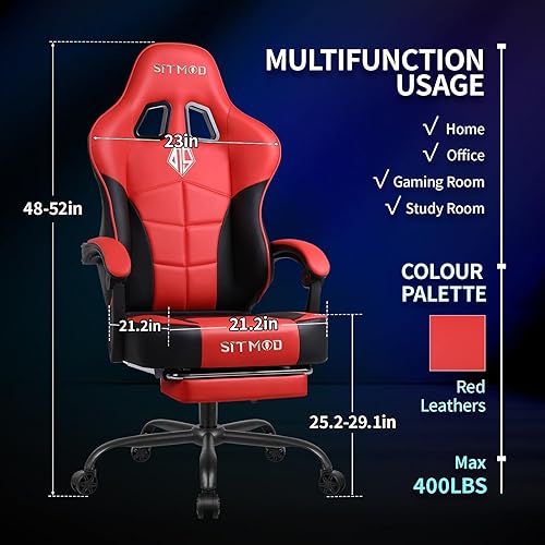 Miniatura 2 de Silla de juegos de piel sintética, silla de oficina ergonómica con reposapiés y soporte lumbar, cómodas sillas de computadora de respaldo alto para