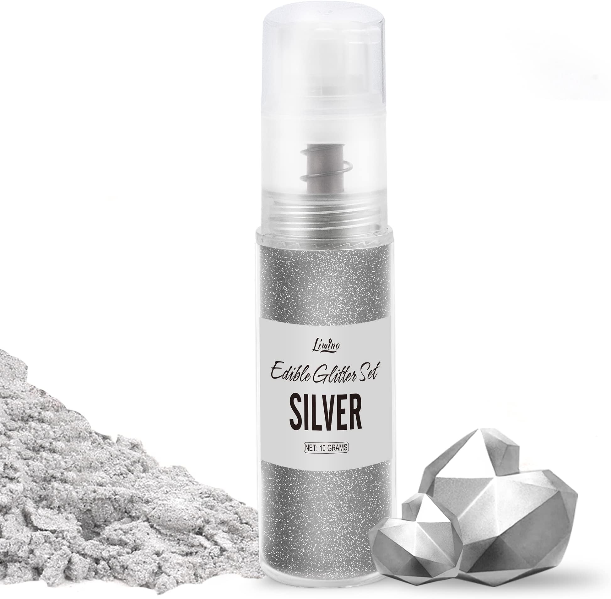 Edible Glitter Spray - 10g Edible Luster Dust Metallic Food Grade Coloring Glitter for Drinks, Cake Decorating, Baking - Edible Dust Powder Shimmer Dusting Powder for Icing, Chocolate, Candy (Silver)