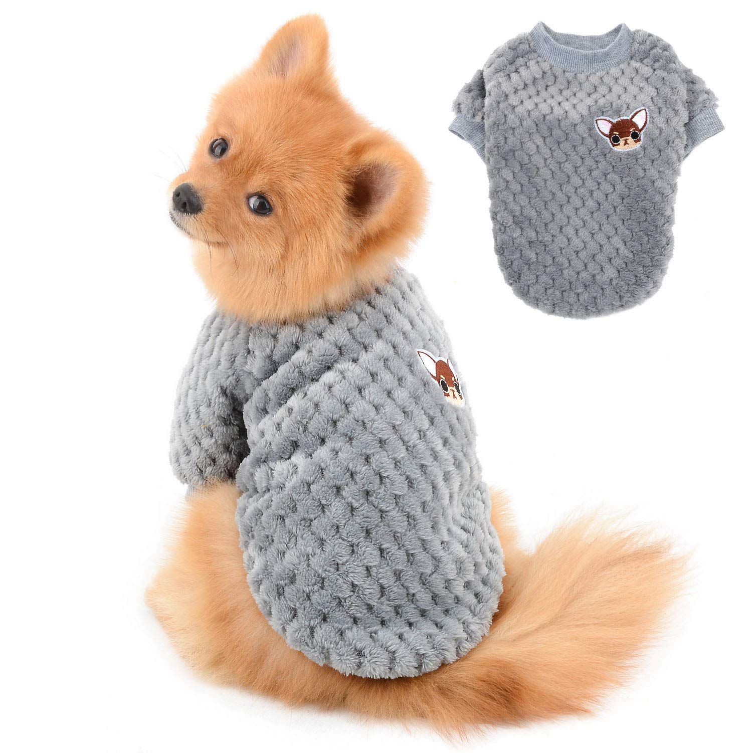 SELMAI Pullover Dog Sweater Soft Fluffy Fleece Winter Coat for Small Dogs Medium Cats Puppy Chihuahua Clothes Dachshund Pets Warm Outfit Solid Color Windproof Cold Weather Walking Outdoor Grey S