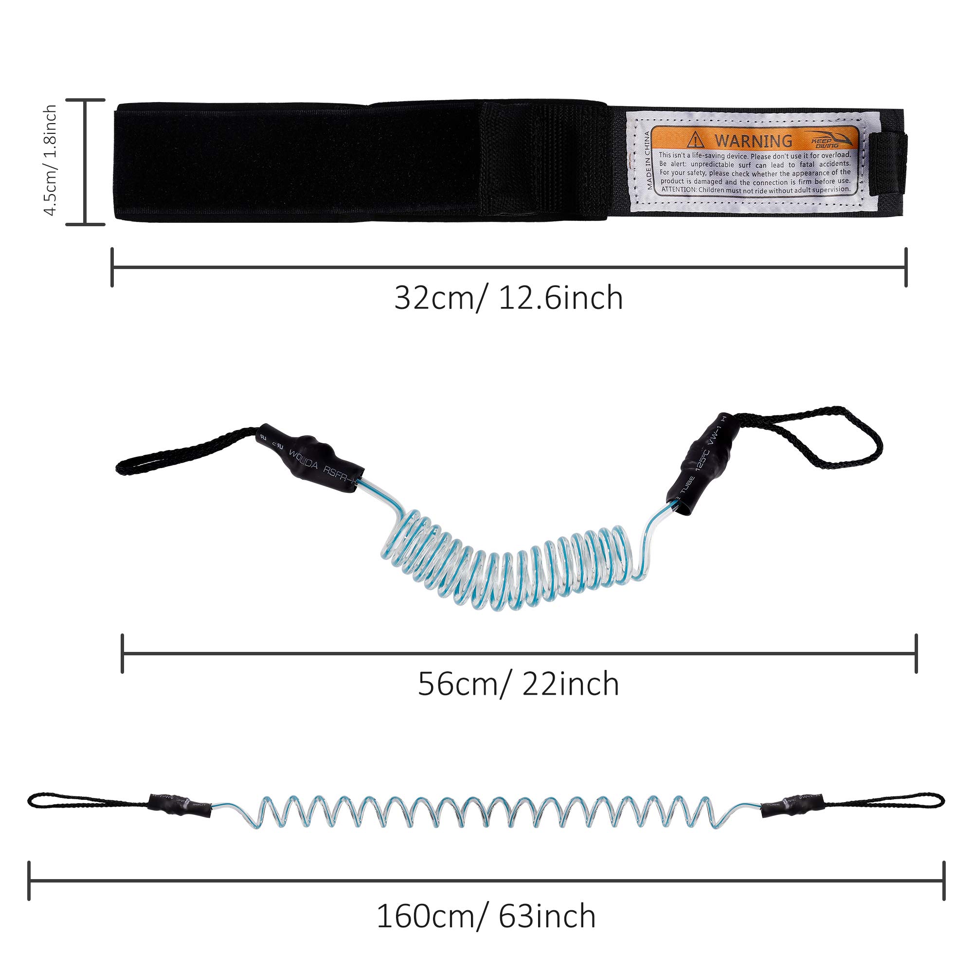 Leash da Surf Paddle Board Laccetto di Sicurezza a Spirale 5 mm 5 Piedi per Stand Up Surfboard Shortboard Bodyboard Blu