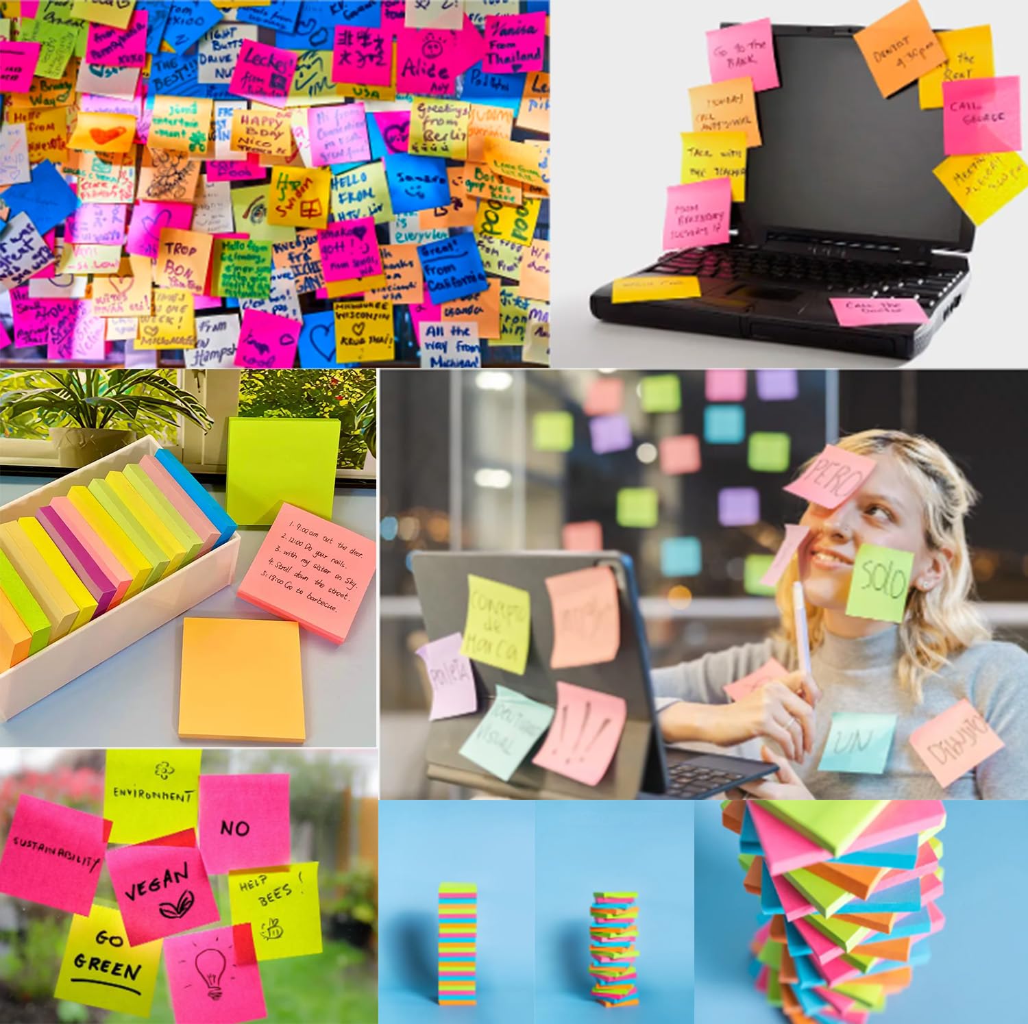 Lot de 72 Sticky Notes 76 x 76 mm Notes autocollantes-12 couleurs Vives Bloc Notes,Notes Adhésives,5400 feuilles Super Sticky Notes pour le bureau,L'école,la maison,75 feuilles/bloc