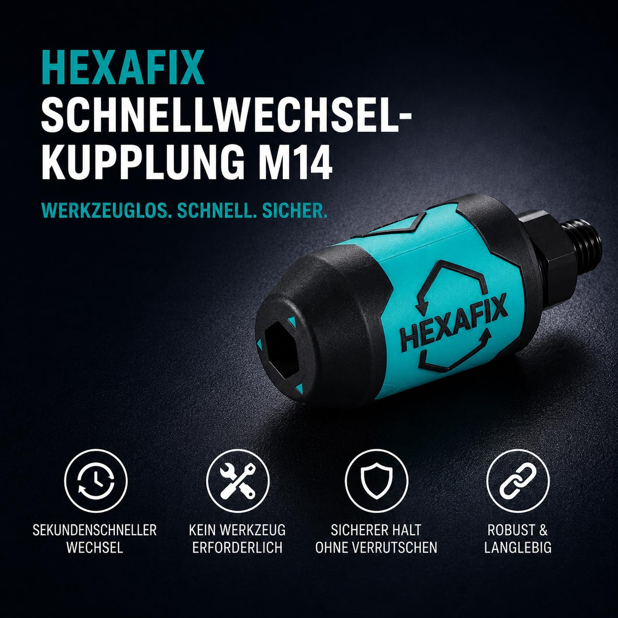 Karl Dahm HEXAFIX Schnellwechselkupplung M14, Werkzeugloser Wechsel, Kompatibel mit M14-Gewinden, Robust & Langlebig 11900