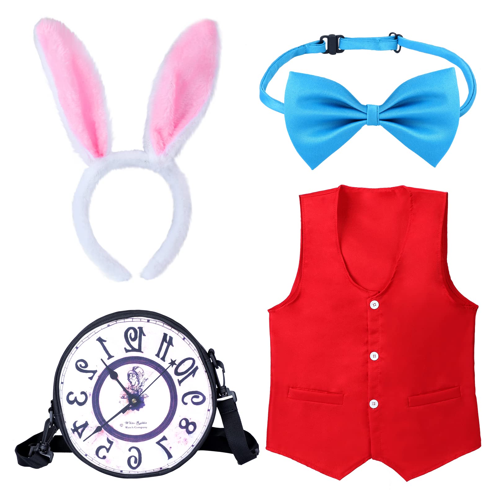 Photo 1 of *RED VEST ONLY* Keymall Kids Easter White Rabbit Costume Accessory Kit 4 Pcs Bunny Ear Headband Vest Bowtie Clock Props For Easter Halloween (Set A)