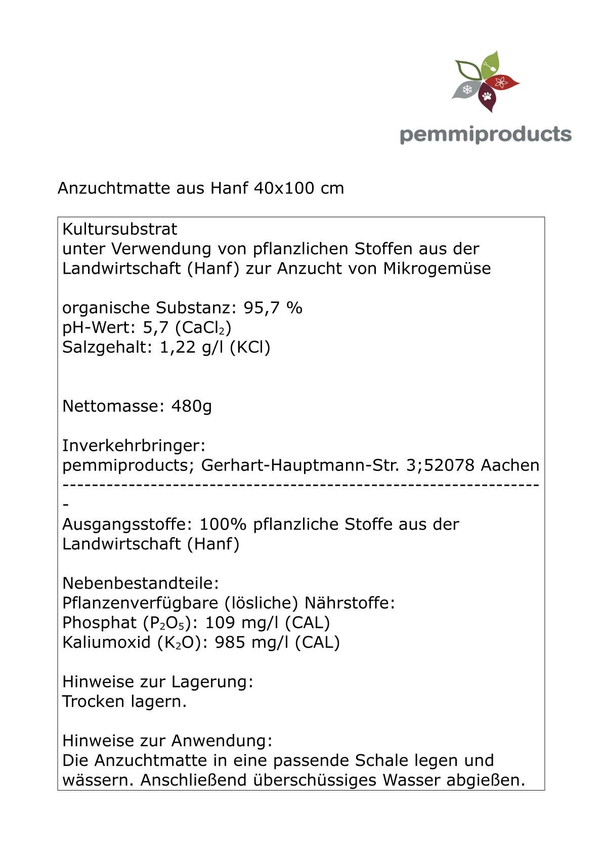 Anzuchtmatte aus 100% Hanf, 100 x 40 cm, ca. 1 cm dick, 3er Pack (EUR 7,30/Stück), Hanfmatte geeignet zur Anzucht von z.B. Keimsprossen und Kresse(Microgreens)