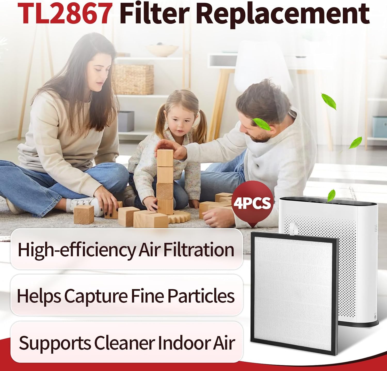 4 Pcs TL2867 Filtration Replacement Compatible with MOOKA Air Purifier, 3-in-1 High-Efficiency Filtration with Activated Carbon Filter, Ultra-Silent and Long-Lasting Performance
