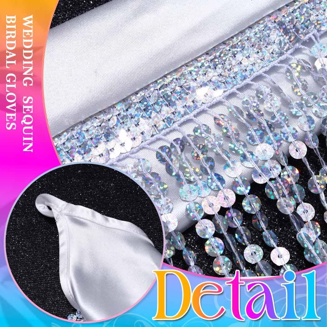 CASDRE Long Fingerless Satin Gloves Sequin Tassel 1920s Opera Gloves Elbow Length Halloween Cosplay Glove for Women and Girls - Image 5