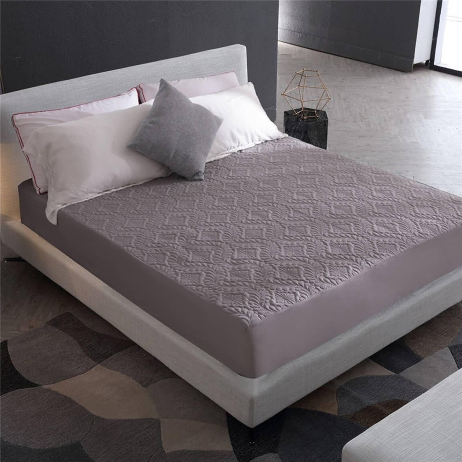 Lenzuola con Angoli Singolo Poliestere, Lenzuolo Singolo 105x190x30 cm Tinta Unita con Foglie Rombo Strutturato Lenzuolo Traspirante, Morbido, Lavabile in Lavatrice, Grigio