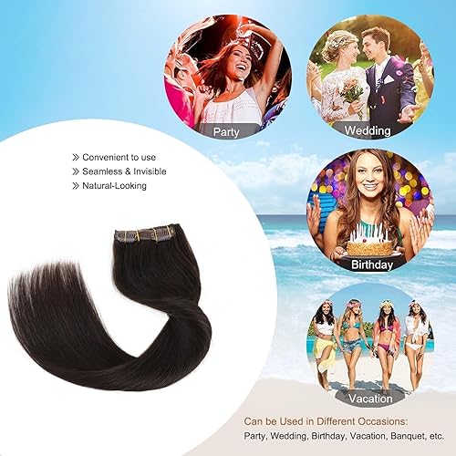 Miniatura 8 de Extensiones de cabello humano real con clip de doble trama de 14 pulgadas, 8 unidades, 3.53 oz (3.53 oz), lacio y sedoso, extensiones de cabello