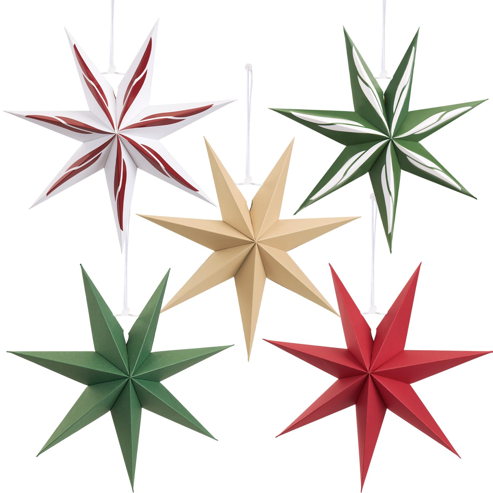 EASY JOY Paper Stars Decorations 3D Christmas Paper Star Lanterns Xmas Wall Hanging Decorations Vintage Christmas Star Ornaments for Wall Ceiling Tree Xmas Fireplace Door Window Decor