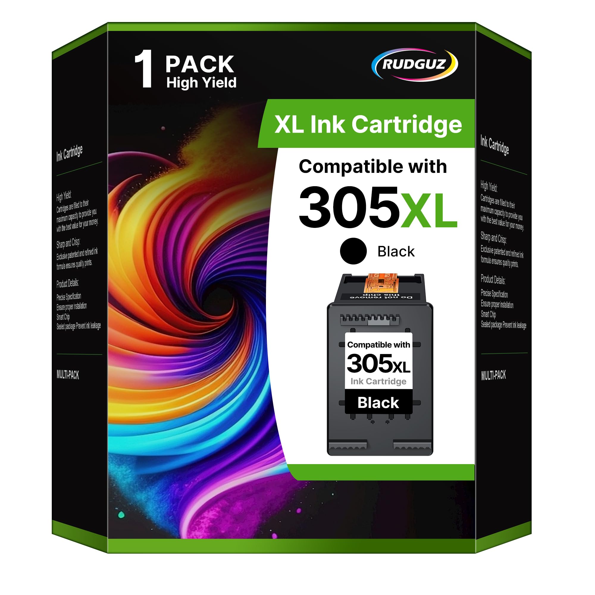 RUDGUZ Cartucce d'inchiostro 305XL compatibili per HP 305 XL per HP DeskJet 2320 2710 2720 2721 2722 2723 2724 Plus 4110 4120 Envy 6010 6020 Pro 6420 6422 6430 6432 stampanti (confezione da 1, nero)