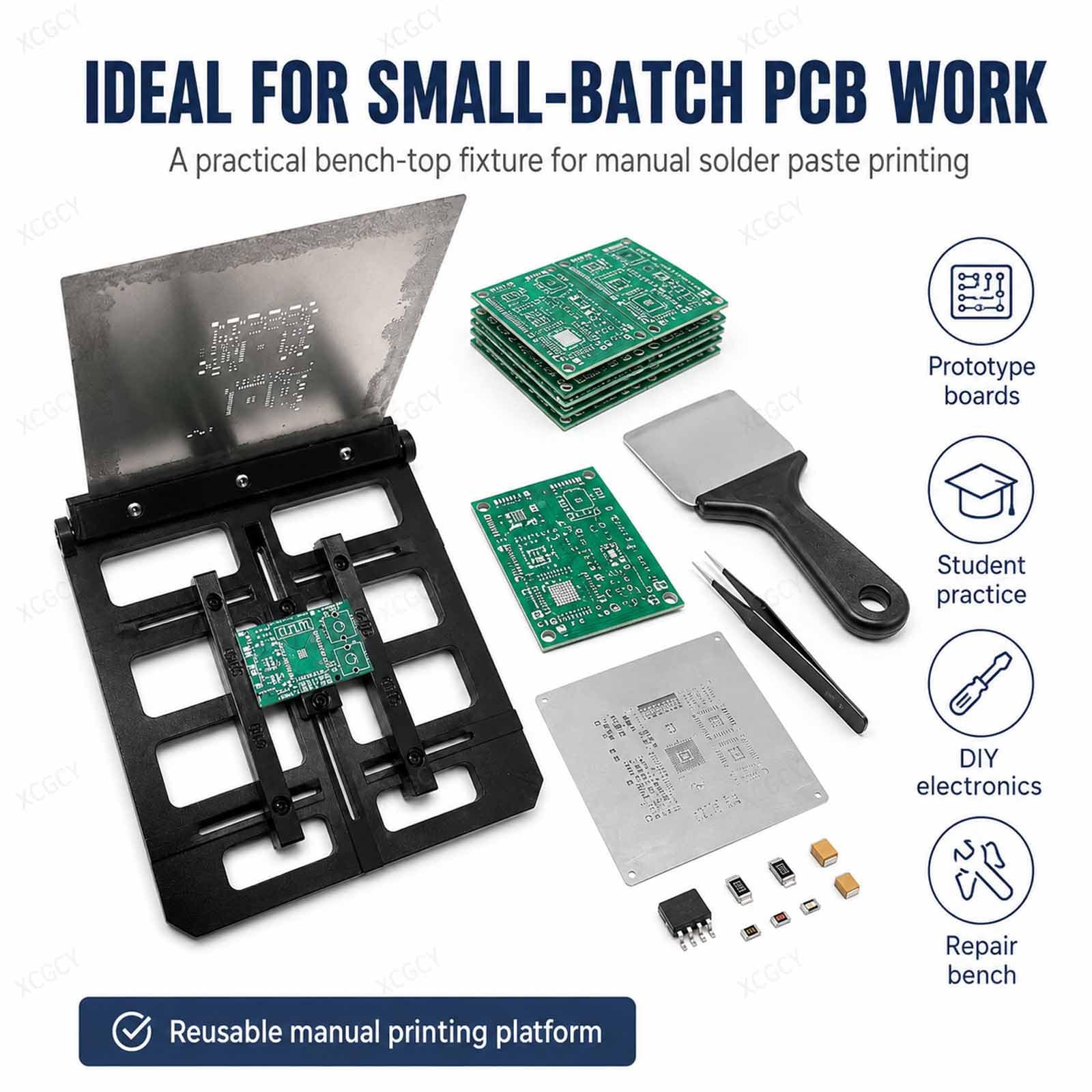Drukarka szablonów z siatki stalowej, stół do drukowania pasty lutowniczej, ręczna drukarka PCB do płyt do 150 × 150 mm, regulacja 0,8-1,6 mm, dla 100x100mm