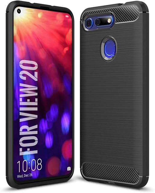 SCL Case for Honor View 20[Black], Carbon Fibre Effect Gel Grip Protection Cover [Anti Scratch][Anti Collision] Compatible with the Honor View 20