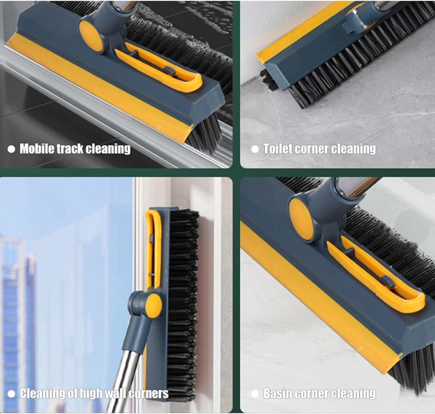 AIMERS Bathroom Cleaning Brush with Wiper, Long Handle, 180° Rotatable Floor Cleaner, 3 in 1 Tiles Scrubber for Household, Bathroom Cleaning Brush, Floor Scrubber, Bathroom Gadgets, and Supplies 2