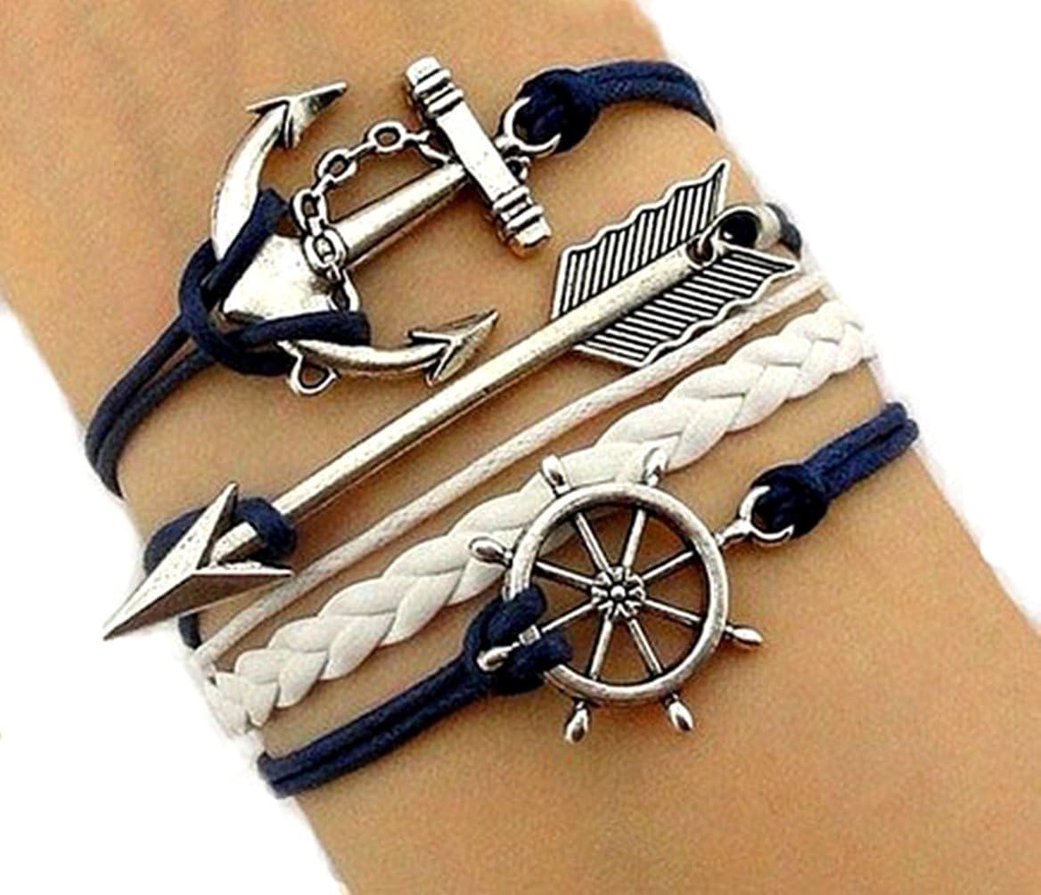 Nautical Jewelry,Anchor,Bracelet,Captain Wheel ,Arrow ,Silver Charm,Bracelet Navy blue Bracelet