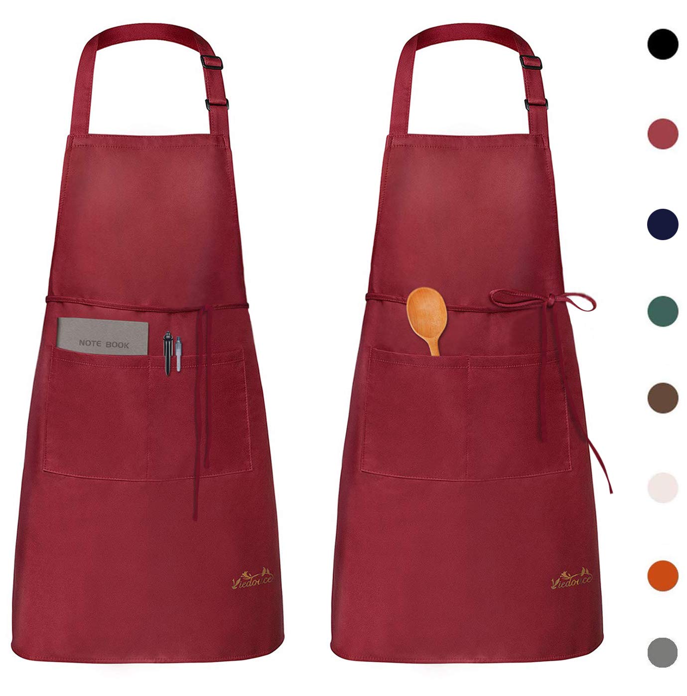 Viedouce2 Packs Apron Cooking Kitchen Waterproof,Adjustable Chef Apron with Pockets for Home,Restaurant,Craft,Garden,BBQ,School,Coffee House,Apron for Men Women