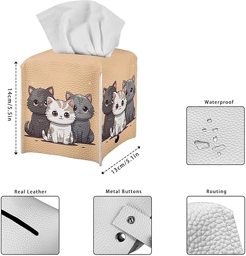 Miniatura 7 de ZFRXIGN Fundas para caja de pañuelos para gatos, de cuero, decorativo, para el hogar, organizador cuadrado de cubos de pañuelos para baños, oficina,